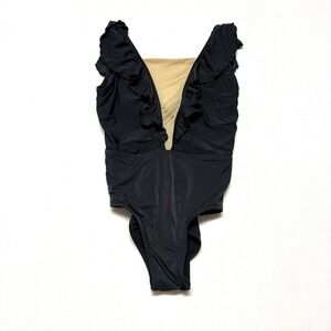 Kandi Kouture Dancewear Leotard Women L TL Black Ruffle Sleeve Plunge Neck Dance